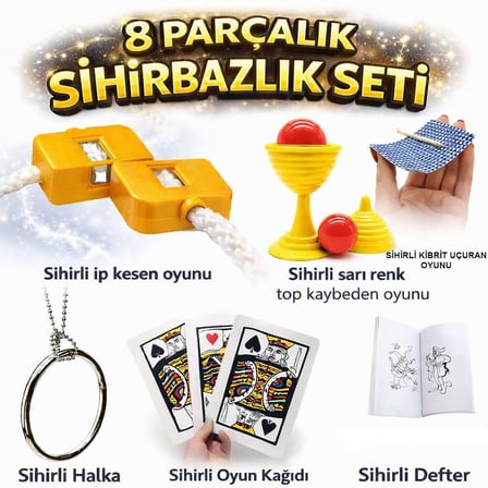 8’li Sihirbazlık Seti (Kibrit, Defter, Halka, Kupa, İp, 3’lü Kart) (2)