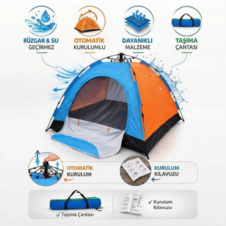 8 Kişilik Otomatik Kurulum Kamp Çadırı – Outdoor , Suya Dayanıklı Hızlı Kurulum Piknik ve Doğa İçin 