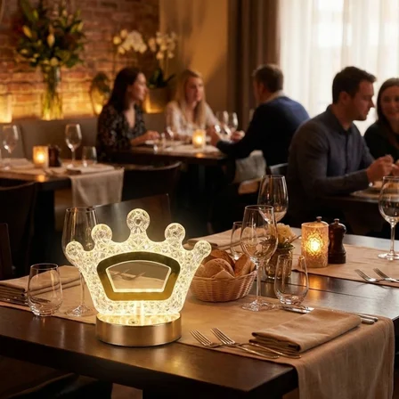 Kral Tacı Model Kristal LED Masa Lambası – Dokunmatik, 3 Renk Işık Modlu, Şarjlı Mini Dekoratif Gece