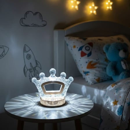 Kral Tacı Model Kristal LED Masa Lambası – Dokunmatik, 3 Renk Işık Modlu, Şarjlı Mini Dekoratif Gece