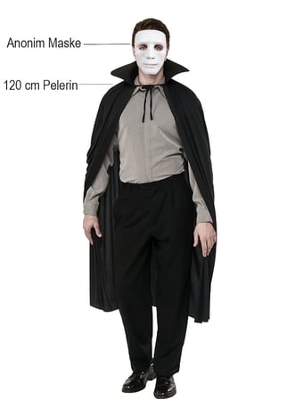 Siyah Renk Yakalı 120 cm Pelerin ve Beyaz Anonim Maske (2)