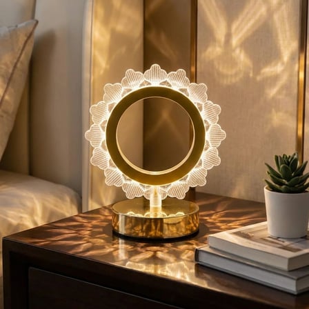 Güneş Şeklinde Kristal LED Masa Lambası – Dokunmatik, 3 Renk Işık Modlu, Şarjlı Mini Dekoratif Gece 