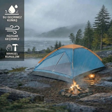 4 Kişilik Kamp Çadırı Manuel Kurulum Düz Kapılı Outdoor Dayanıklı Kamp Doğa Çadırı 200 x 200 x 110 c