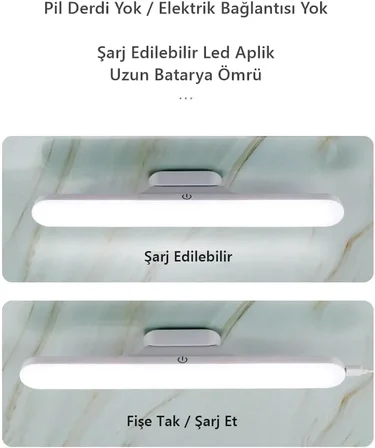 Cabınet Şarjlı Kolay Taşınabilir Mıknatıslı Led Işık Kablosuz Kademeli 3 Renk Aplik (2)