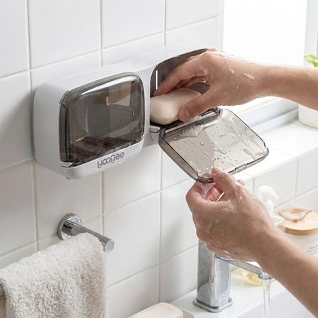 Duvara Monte İkili Kapaklı Plastik Katı Sabunluk Organizer – Banyo &amp;amp; Mutfak İçin Yapışkanlı 