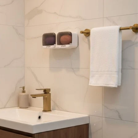 Duvara Monte İkili Kapaklı Plastik Katı Sabunluk Organizer – Banyo &amp;amp; Mutfak İçin Yapışkanlı 