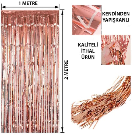 Rose Gold Püsküllü Kapı Perdesi - Parti, Bekarlığa Veda, Doğum Günü 1x2 m (2)