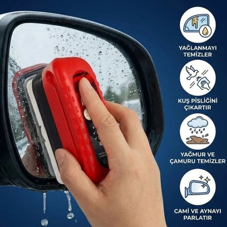 Araç Cam Buğu Önleyici Sünger – Ergonomik Tutacaklı Yan Ayna &amp;amp; İç Cam Yağ Filmi Temizleyici 