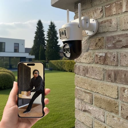 3 Kameralı Kablolu Akıllı Güvenlik Kamerası – 360° PTZ Hareketli, Çift Antenli, WiFi IP, Gece Görüşl