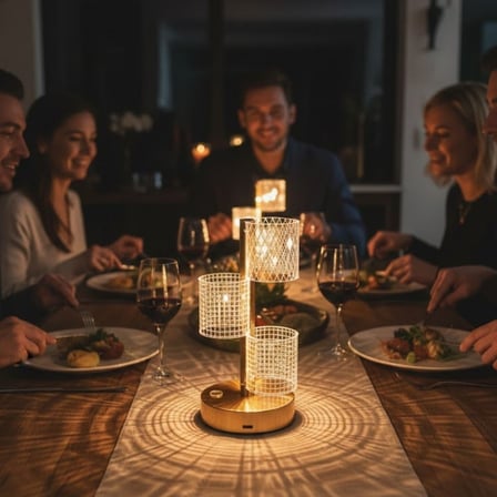 3 Parça Silindirik Kristal Ekose Kareli LED Masa Lambası – Gold Gövdeli, Dokunmatik, 3 Kademe Işık A