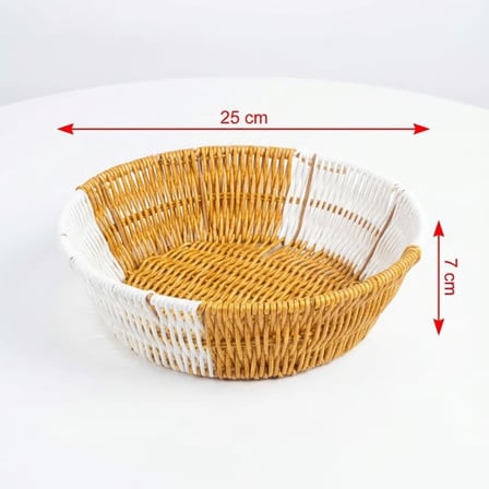 Yuvarlak Çift Renkli Plastik Rattan Ekmek ve Meyve Sepeti - Çok Amaçlı Banyo ve Mutfak Düzenleyici -