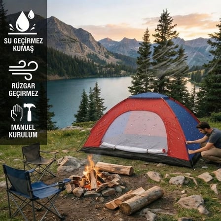 6 Kişilik Manuel Kurulum Kamp Çadırı – Aile, Doğa, Piknik ve Outdoor Kamp Çadırı 220x250x150 cm (2)
