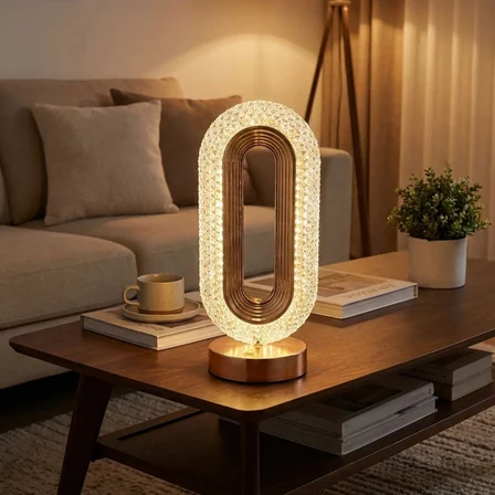 Oval Şeklinde Kristal LED Masa Lambası – Dokunmatik, 3 Renk Işık Modlu, Şarjlı Dekoratif Gece Lambas