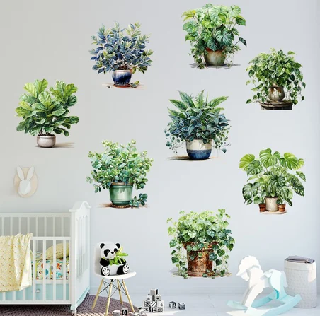 Saksılı Çiçek Tasarımlı 8li Sticker (2)