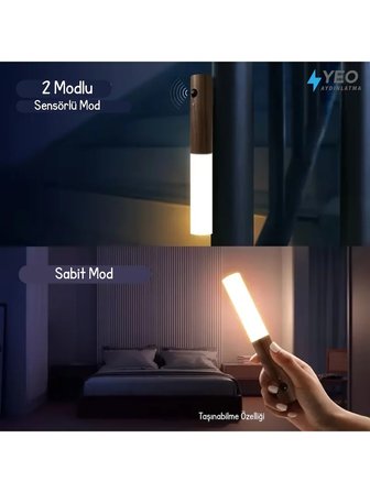 Sensörlü Usb Şarjlı Mıknatıslı Taşınabilir Duvar Aplik Masa Lambası Ahşap Görünümlü Gün Işığı (2)