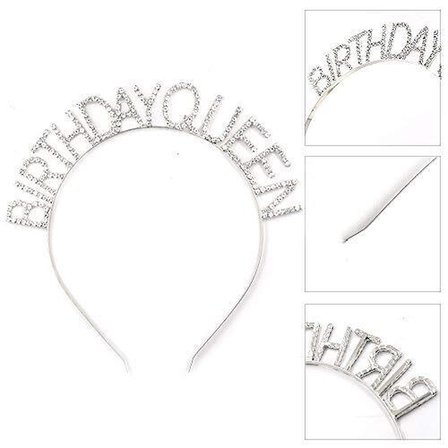 Gümüş Renk Kristal Taşlı Parlak Birthday Queen Yazılı Kraliçe Taç 16x17 cm (2)