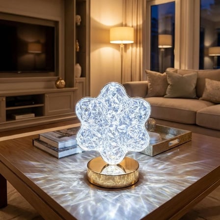 Çiçek Model Kristal LED Masa Lambası – Dokunmatik, 3 Renk Işık Modlu, Şarjlı Mini Dekoratif Gece Lam