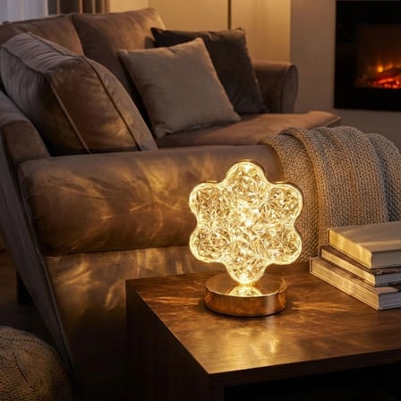 Çiçek Model Kristal LED Masa Lambası – Dokunmatik, 3 Renk Işık Modlu, Şarjlı Mini Dekoratif Gece Lam