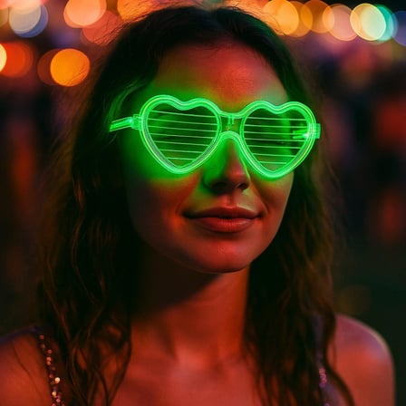 Yeşil LED Işıklı Kalp Gözlük – 3 Modlu Parti - Glow Gözlüğü (2)