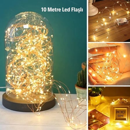 Sarı Peri LED Flaşlı Işık – 10 Metre Dekoratif Oda ve Organizasyon Aydınlatması (2)