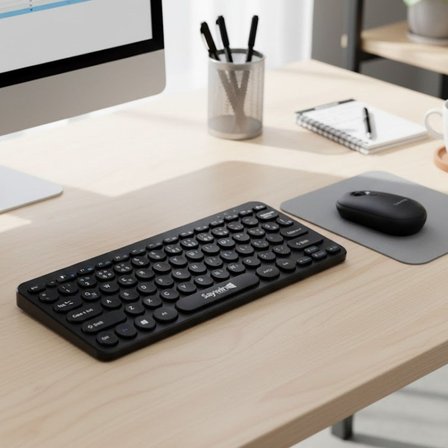 Kablosuz Lacivert Bluetooth Klavye Mouse Seti – Yuvarlak Tuşlu Tasarım, Türkçe Q Dizilim, Taşınabili