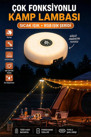 Çok Fonksiyonlu Kamp Lambası 1200 mAh Bataryalı ve 10 Metre RGB Işık Şeridi