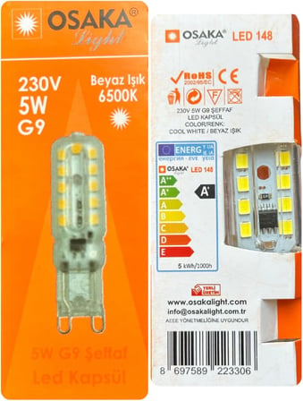 5W 6500K Beyaz Işık G9 Duylu LED Kapsül Ampul