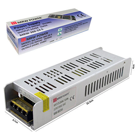 MRW 360-24-S Metal Kasa Adaptör Slim 24 Volt 15 Amper