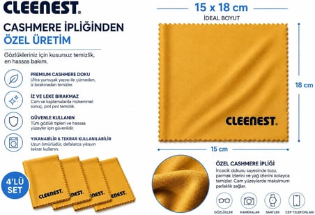 Yuksek Kaliteli Kasmir İ̇Pliginden Uretilmis Temizleme Bezi, Gozluk Temizleme Bezi, Ekranlar Ve Tabletler İ̇Cin, 4 Adet, 15 X 18 Cm, Turkuaz