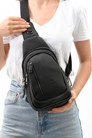 Sellini Çok Bölmeli Ayarlanabilir Askılı Unisex Siyah Body Bag Free Bag 194