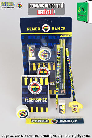 "DEKOMUS CEP DEFTERİ HEDİYELİ" YENİ SEZON LİSANSLI FENERBAHÇE 7'Lİ KIRTASİYE SETİ NOT DEFTERİ,2 ADET SİLGİ,CETVEL,KALEMTRAŞ,2 ADET KURŞUN KALEM