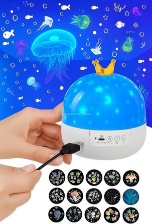 Çocuklar İçin Yıldız Gece Lambası Projektör, 360° Döner, Galaxy Yıldızlı Gökyüzü Projektörü, 15 Farklı Film Seçeneği, Yatak Odası ve Ev Dekorasyon Lambası, USB ile Çalışma
