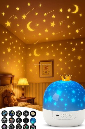 Çocuklar İçin Yıldız Gece Lambası Projektör, 360° Döner, Galaxy Yıldızlı Gökyüzü Projektörü, 15 Farklı Film Seçeneği, Yatak Odası ve Ev Dekorasyon Lambası, USB ile Çalışma