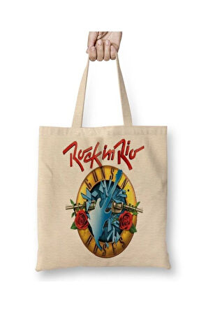 Rock In Rio 2017 Guns N' Roses Bez Çanta Uzun Saplı Alışveriş Çantası Plaj Çantası