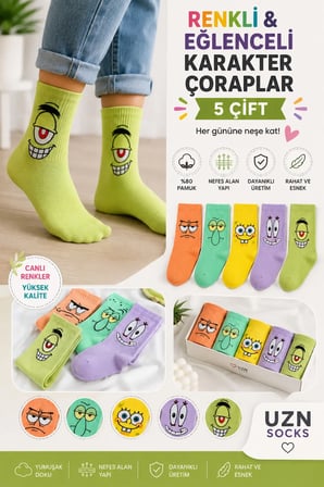 5 çift renkli desenli kolej çorap renkli spor soket çorap unisex günlük çorap