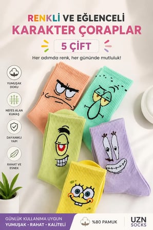 5 çift renkli desenli kolej çorap renkli spor soket çorap unisex günlük çorap