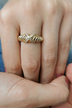 Çapraz Detay Altın Midye Yüzük