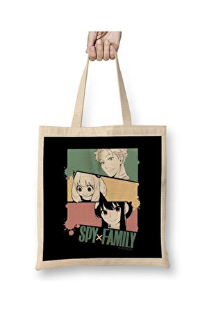 Spy X Family Main Characters Loid Yor Anya Bez Çanta Uzun Saplı Alışveriş Çantası