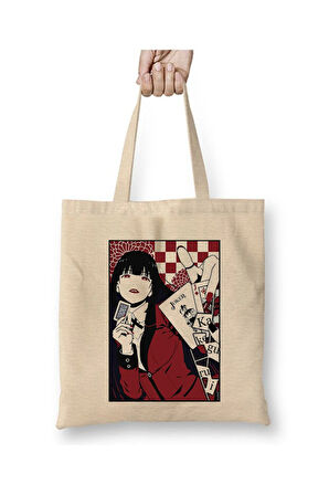 Kakegurui Yumeko Bez Çanta Uzun Saplı Alışveriş Çantası Plaj Çantası