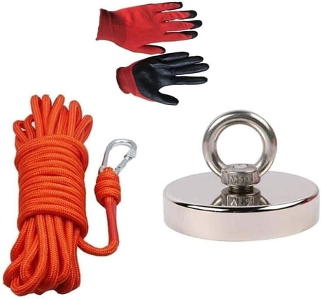 Dünya Magnet Magnet Fishing Halatlı Eldivenli Neodyum Pot Mıknatıs Seti, 80Mm Büyük Kancalı Mıknatıs Balıkçılığı
