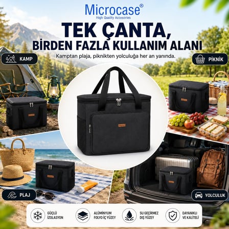 Microcase 30 LT 5 Gözlü Termos Çanta Isı Yalıtımlı Piknik Kamp Plaj Balıkçı Soğutucu Çanta AL5648