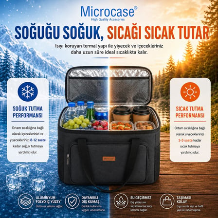 Microcase 30 LT 5 Gözlü Termos Çanta Isı Yalıtımlı Piknik Kamp Plaj Balıkçı Soğutucu Çanta AL5648