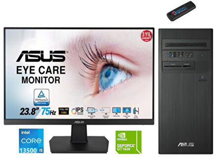 Asus Expertcenter Intel I5 13500 16GB 512GB SSD 4GB/GT1030 Fhd 23.8 Monitör Freedos Masaüstü Blgisayar E1S500TE-5135000020W07+ZETTAUSBBELLEK