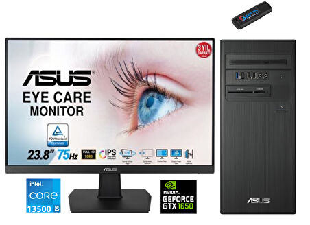 Asus Expertcenter Intel I5 13500 8gb 2tb SSD 4GB/GTX1650 Fhd 23.8 Monitör WINDOWS11HOME Masaüstü Blgisayar F1S500TE-5135000020W24+ZETTAUSBBELLEK