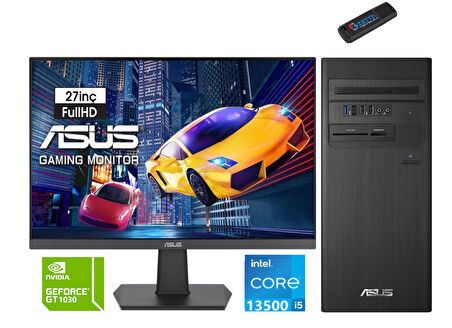 Asus Expertcenter Intel I5 13500 32GB 256GB SSD 4GB/GT1030 27" Monitör WINDOWS11HOME Masaüstü Blgisayar H1S500TE-5135000020W31+ZETTAUSBBELLEK
