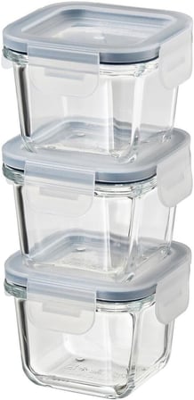 3 Adet Cam Saklama Kabı Seti 180 ml, Kare-Vakumlu Mini Kaplar