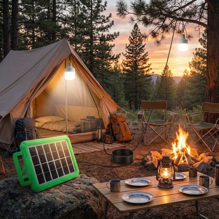 2 Ampullü Solar Panelli Powerbank Özellikli Kamp Işığı Seti – Güneş Enerjili LED Kamp Aydınlatma Sistemi, Taşınabilir Şarjlı Çadır Lambası, Outdoor Acil Durum Işığı
