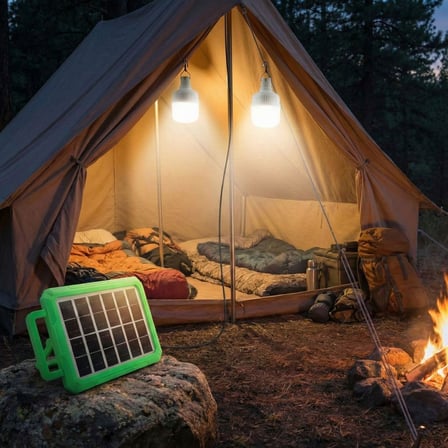2 Ampullü Solar Panelli Powerbank Özellikli Kamp Işığı Seti – Güneş Enerjili LED Kamp Aydınlatma Sistemi, Taşınabilir Şarjlı Çadır Lambası, Outdoor Acil Durum Işığı
