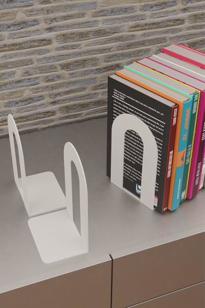Dekoratif Beyaz Klasik Metal Kitap Tutucu, Kitap Desteği (İkili Set) MK4B