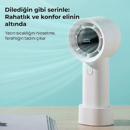 Cırak Turbo El Vantilatörü 100 Kademeli Ayarlı Güçlü Rüzgar Taşınabilir Fan LED Ekranlı USB-C Şarjlı Sessiz Mini Vantilatör Masaüstü ve Elde Kullanım El Fanı Mini Vantilatör Mini Fan (Mor)